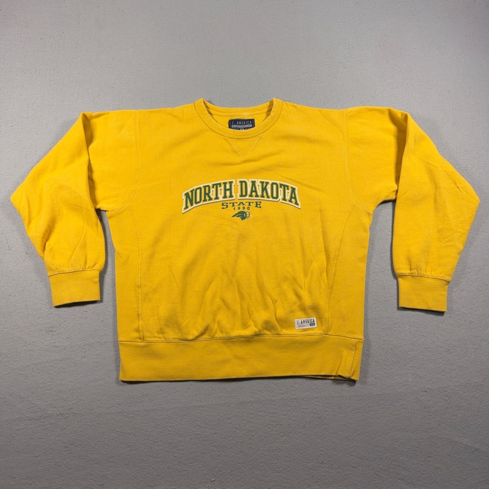 Vintage North Dakota State Sweatshirt Men Medium Relaxed Yellow‎ Bison Y2K